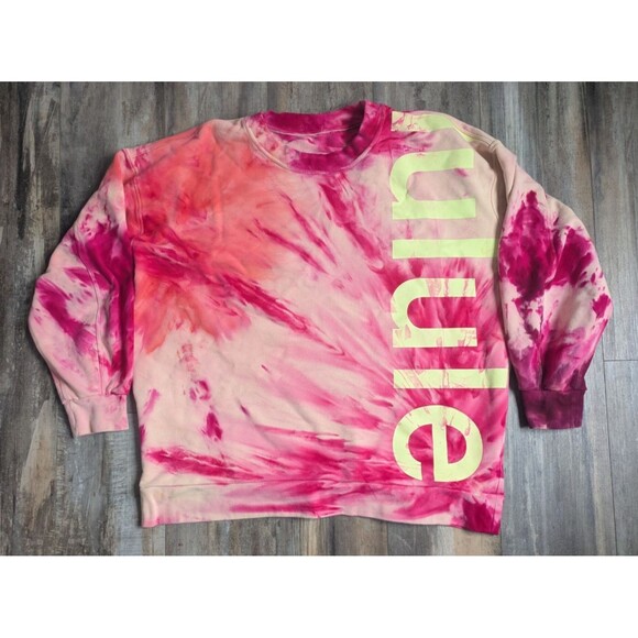 Lululemon Sweatshirt Perfectly Oversized Crew *Logo Pink Tie Dye Women's 10 - Picture 1 of 5